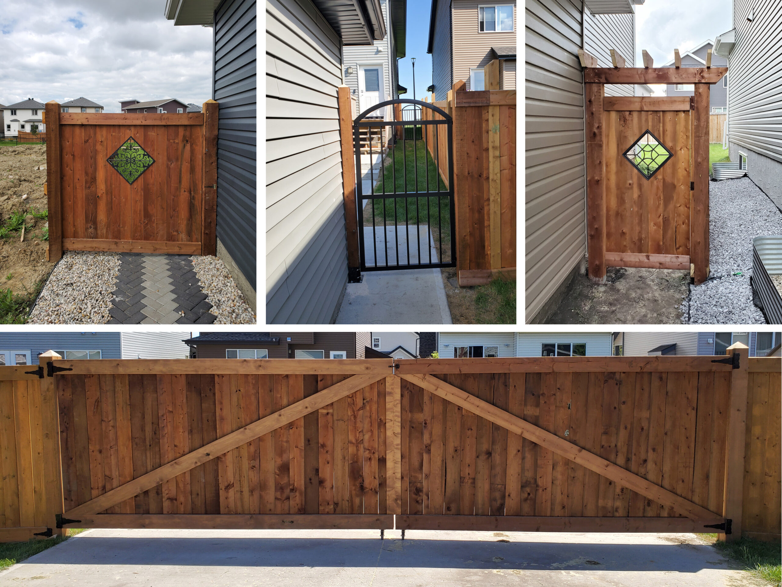 Custom double gate with heavy-duty hardware built by Crestfield Decking in Edmonton, Alberta